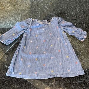 GAP Denim Dress with Pink, Yellow & Orange Daisy Embroidery